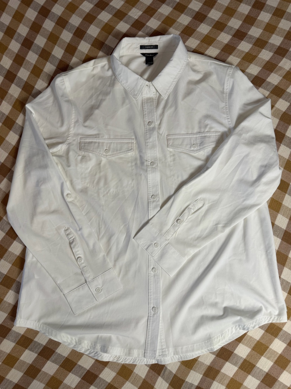 Eddie Bauer White Button Front Shirt Classic Fit Long Sleeve Large